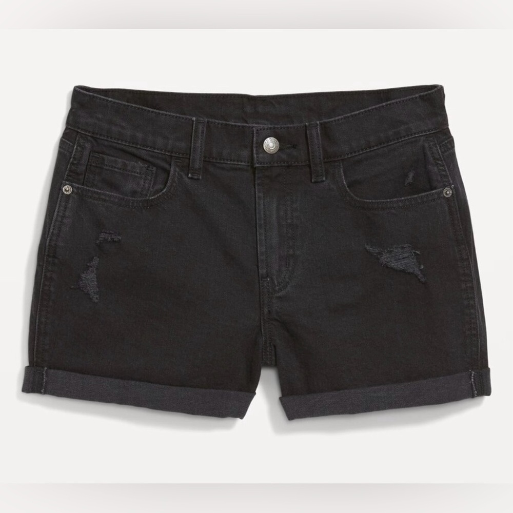 Old Navy Boyfriend Mid Rise Destroyed 3 Inch Rollup NWT Black Jean Shorts